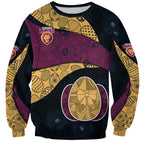 Personalized Brisbane Lions Football Sweatshirt Easter Egg Pattern Maroon Gold Tribal Dot Art Style