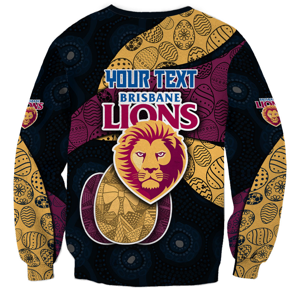 Personalized Brisbane Lions Football Sweatshirt Easter Egg Pattern Maroon Gold Tribal Dot Art Style