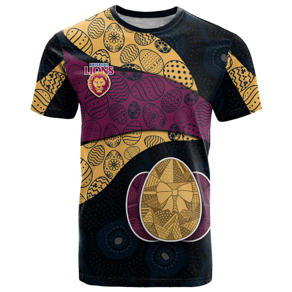 Personalized Brisbane Lions Football T Shirt Easter Egg Pattern Maroon Gold Tribal Dot Art Style