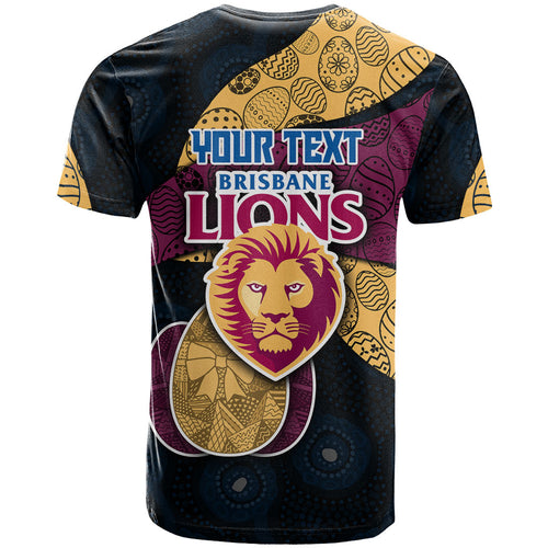 Personalized Brisbane Lions Football T Shirt Easter Egg Pattern Maroon Gold Tribal Dot Art Style