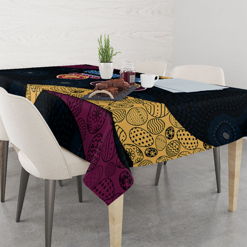 Personalized Brisbane Lions Football Tablecloth Easter Egg Pattern Maroon Gold Tribal Dot Art Style