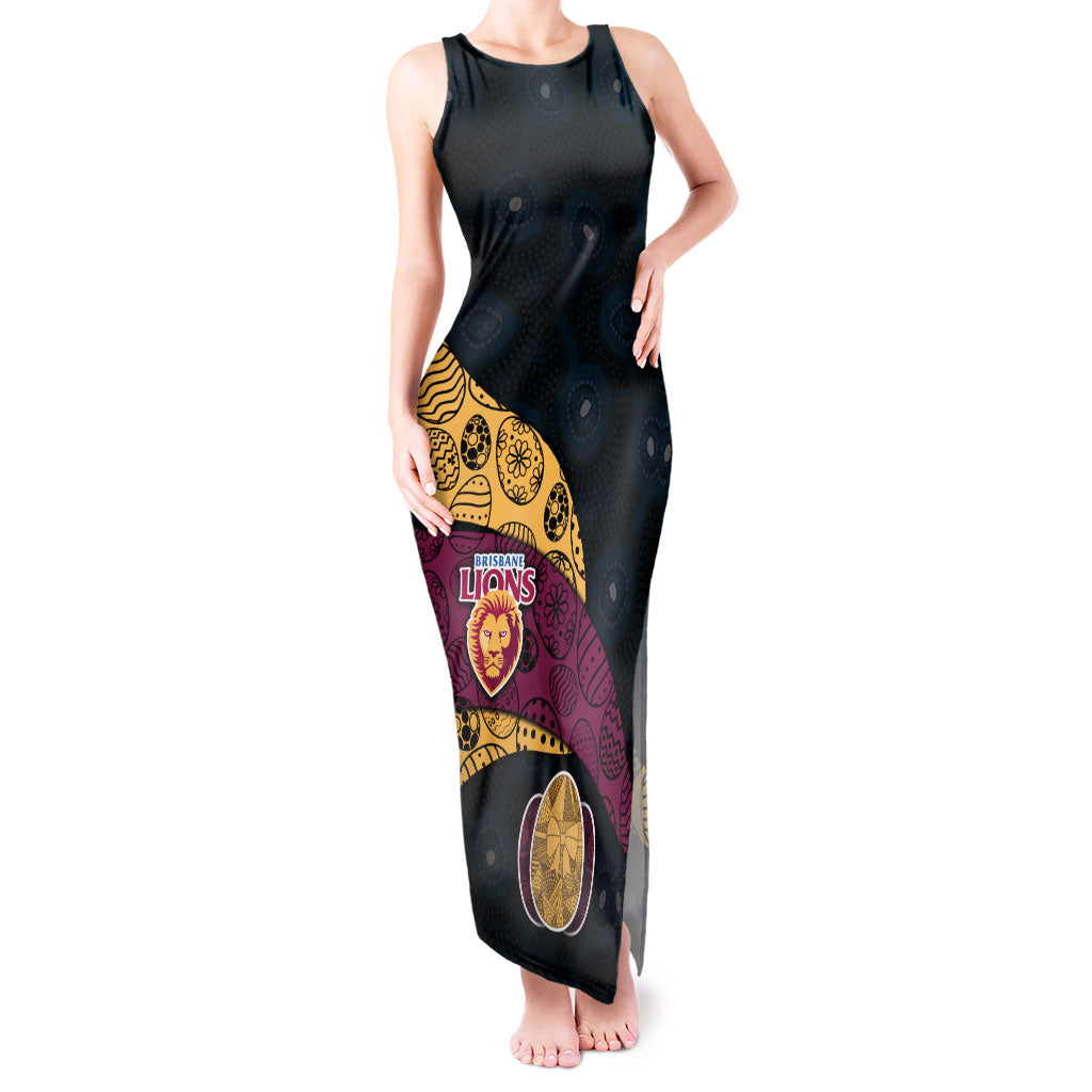 Personalized Brisbane Lions Football Tank Maxi Dress Easter Egg Pattern Maroon Gold Tribal Dot Art Style