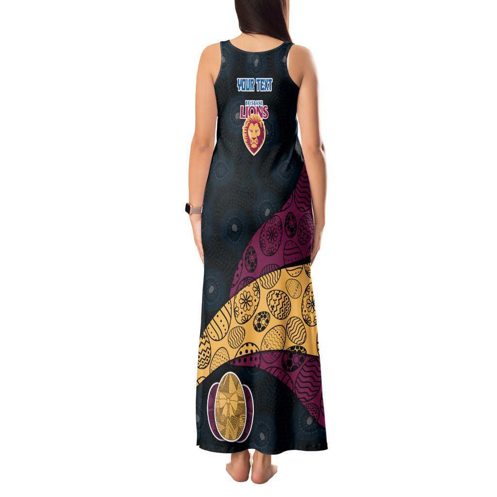 Personalized Brisbane Lions Football Tank Maxi Dress Easter Egg Pattern Maroon Gold Tribal Dot Art Style