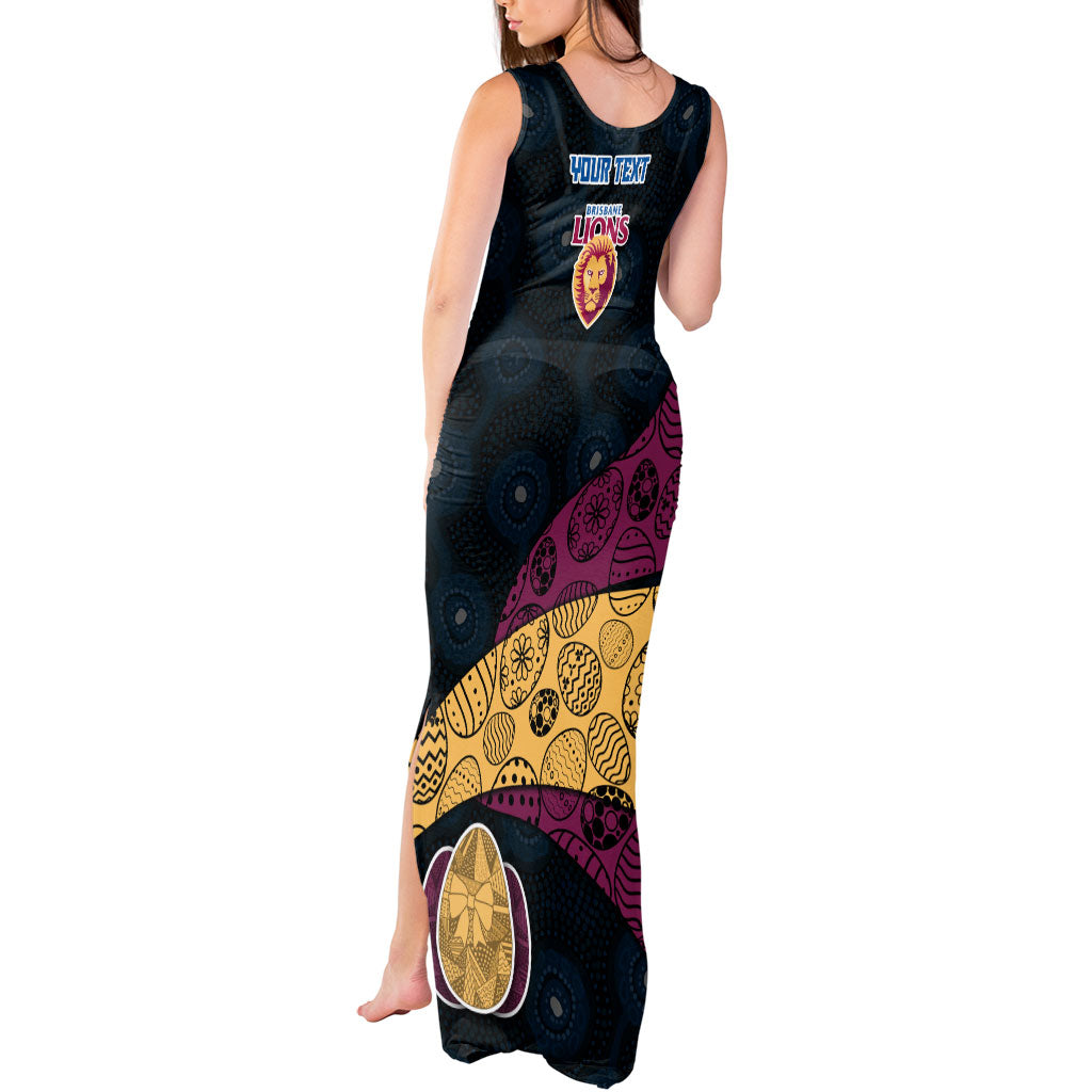 Personalized Brisbane Lions Football Tank Maxi Dress Easter Egg Pattern Maroon Gold Tribal Dot Art Style