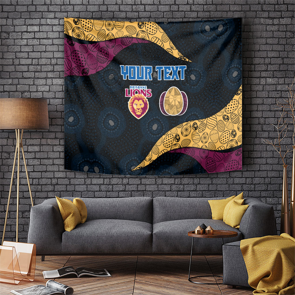 Personalized Brisbane Lions Football Tapestry Easter Egg Pattern Maroon Gold Tribal Dot Art Style