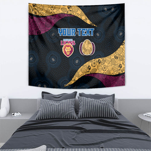 Personalized Brisbane Lions Football Tapestry Easter Egg Pattern Maroon Gold Tribal Dot Art Style