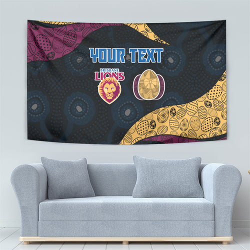 Personalized Brisbane Lions Football Tapestry Easter Egg Pattern Maroon Gold Tribal Dot Art Style