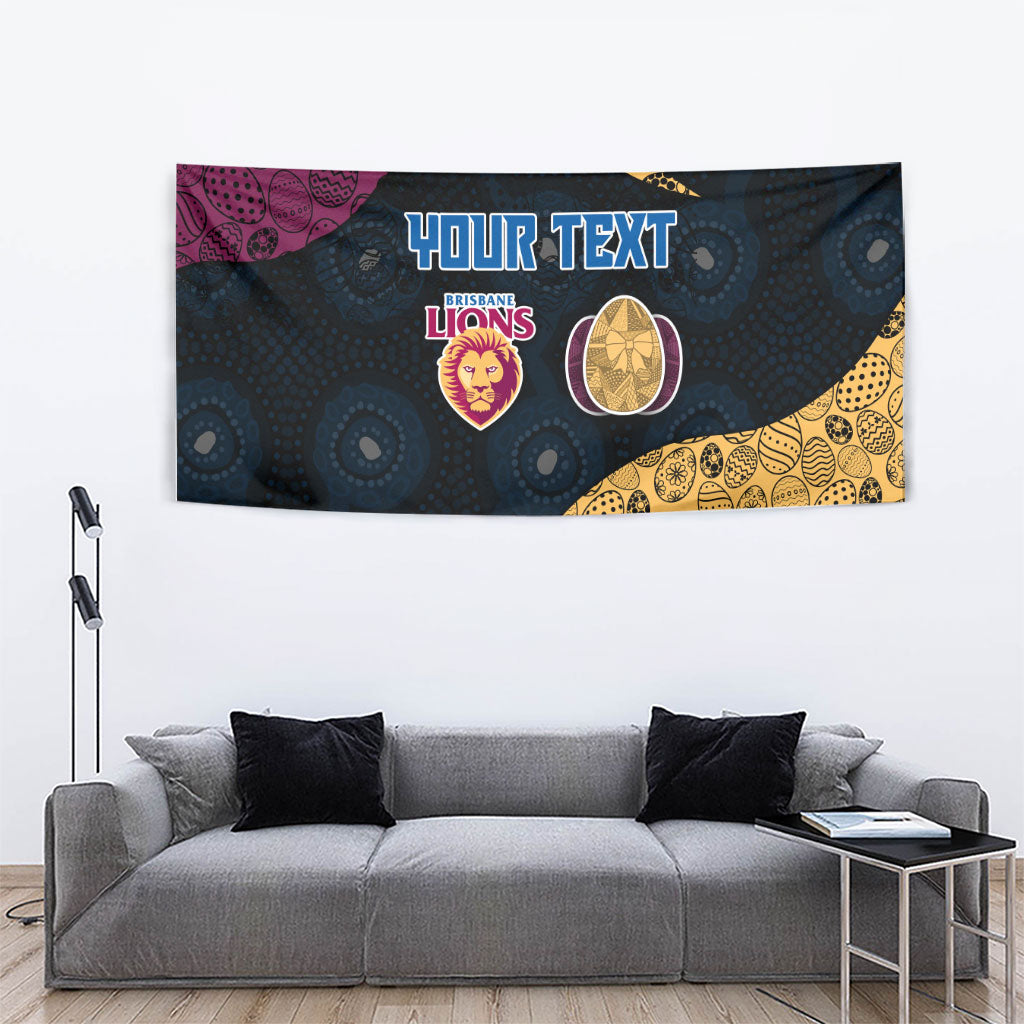 Personalized Brisbane Lions Football Tapestry Easter Egg Pattern Maroon Gold Tribal Dot Art Style