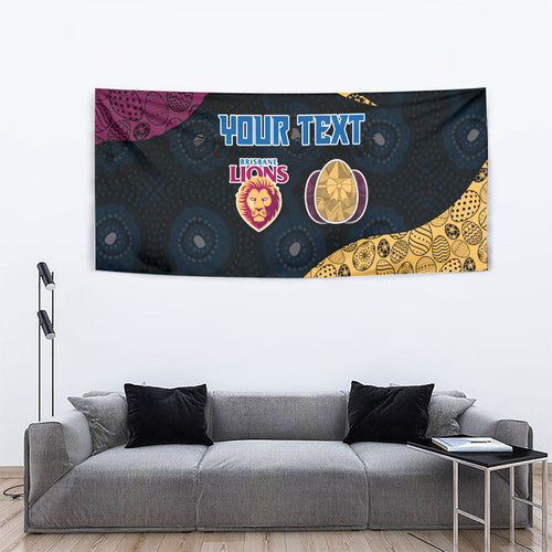 Personalized Brisbane Lions Football Tapestry Easter Egg Pattern Maroon Gold Tribal Dot Art Style