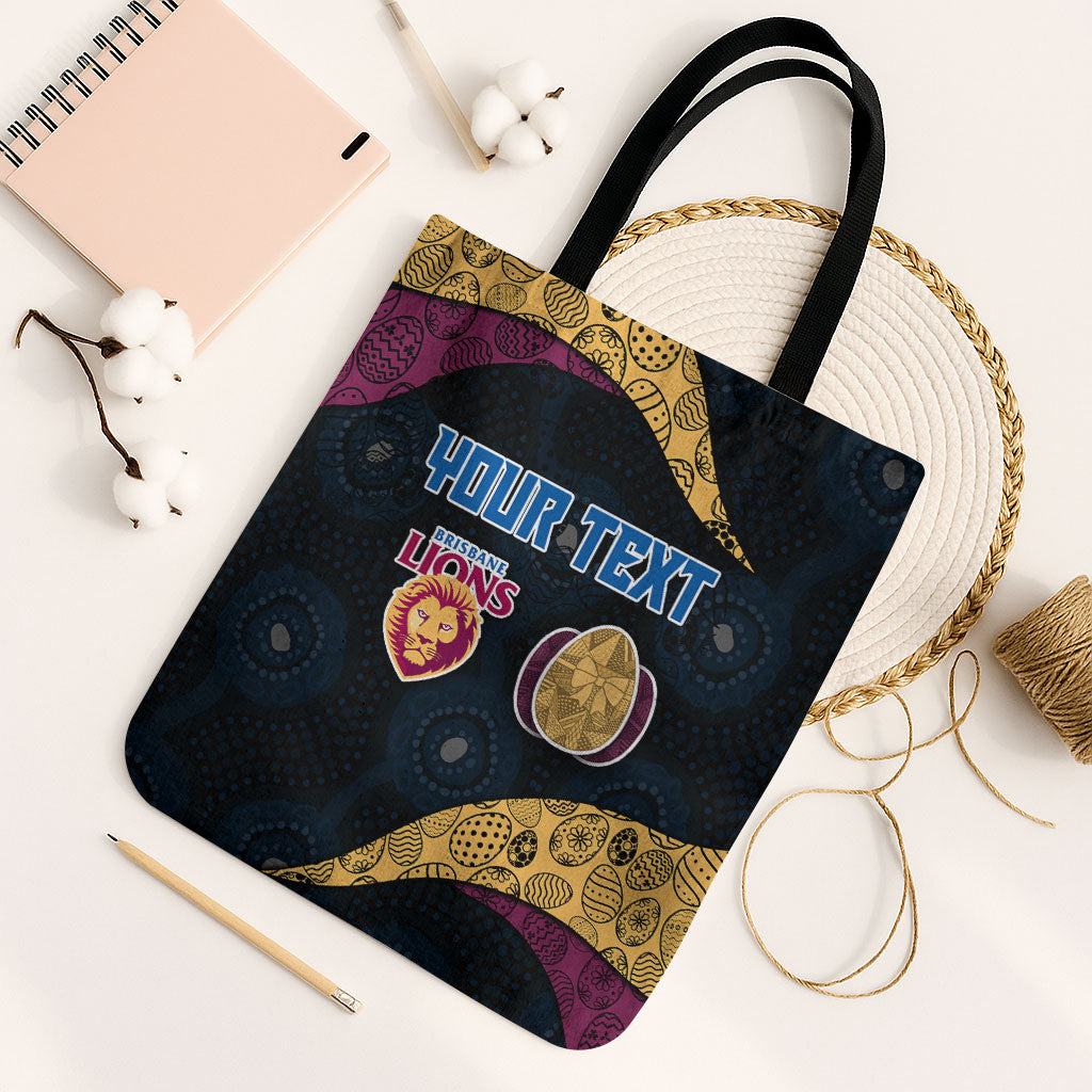 Personalized Brisbane Lions Football Tote Bag Easter Egg Pattern Maroon Gold Tribal Dot Art Style