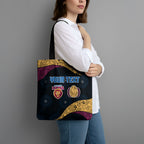Personalized Brisbane Lions Football Tote Bag Easter Egg Pattern Maroon Gold Tribal Dot Art Style