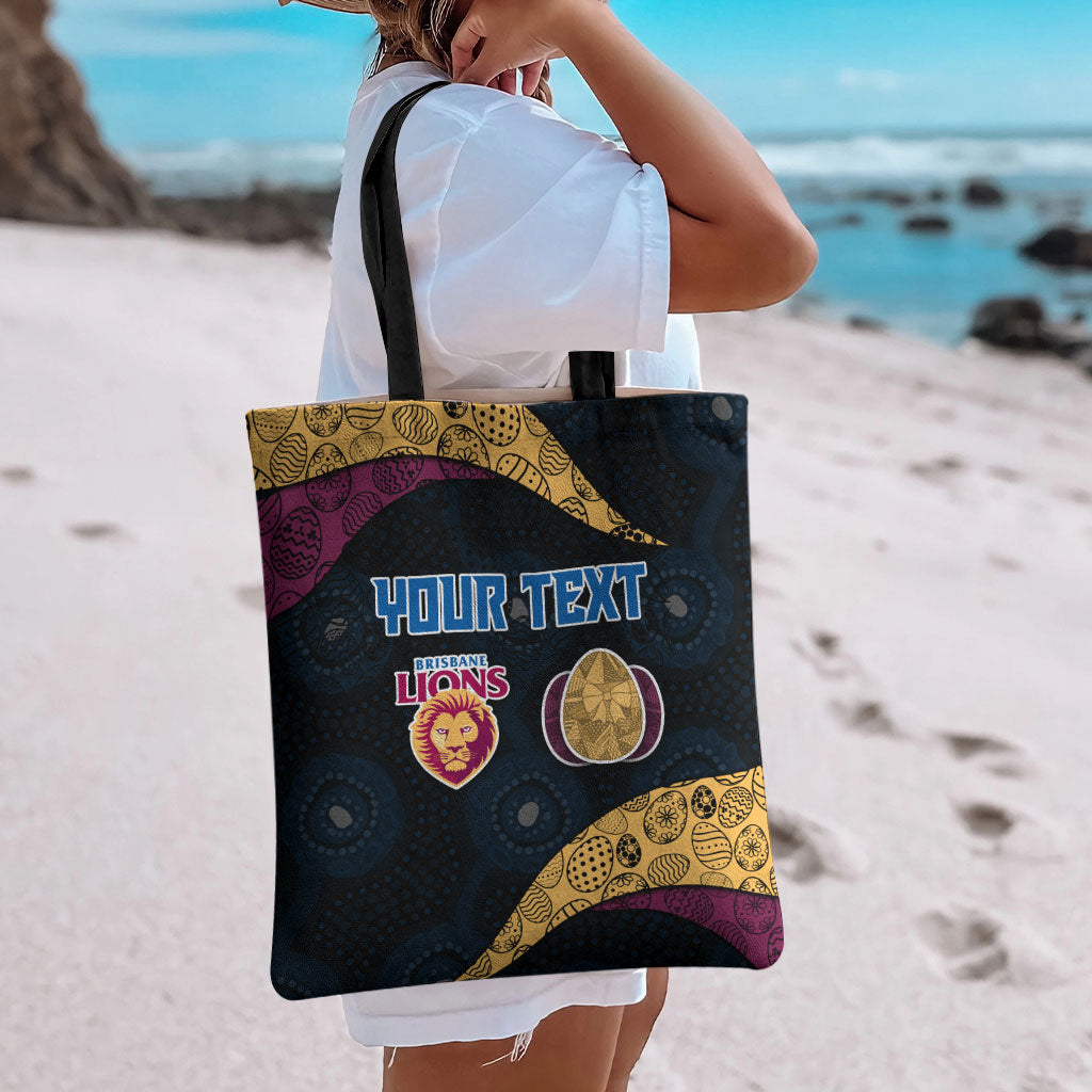 Personalized Brisbane Lions Football Tote Bag Easter Egg Pattern Maroon Gold Tribal Dot Art Style