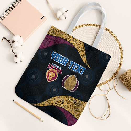 Personalized Brisbane Lions Football Tote Bag Easter Egg Pattern Maroon Gold Tribal Dot Art Style