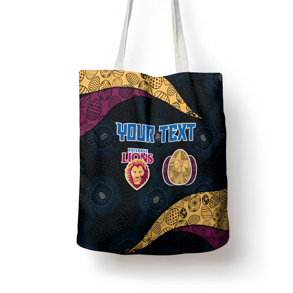 Personalized Brisbane Lions Football Tote Bag Easter Egg Pattern Maroon Gold Tribal Dot Art Style