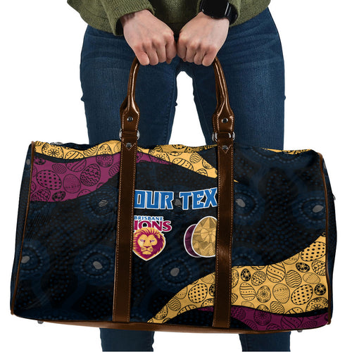 Personalized Brisbane Lions Football Travel Bag Easter Egg Pattern Maroon Gold Tribal Dot Art Style