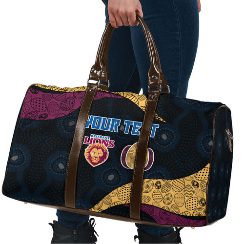 Personalized Brisbane Lions Football Travel Bag Easter Egg Pattern Maroon Gold Tribal Dot Art Style