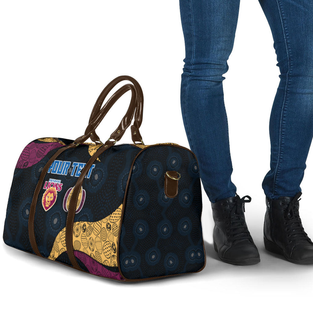 Personalized Brisbane Lions Football Travel Bag Easter Egg Pattern Maroon Gold Tribal Dot Art Style