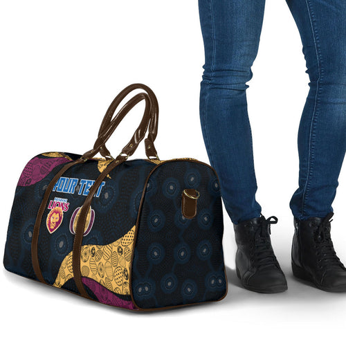 Personalized Brisbane Lions Football Travel Bag Easter Egg Pattern Maroon Gold Tribal Dot Art Style