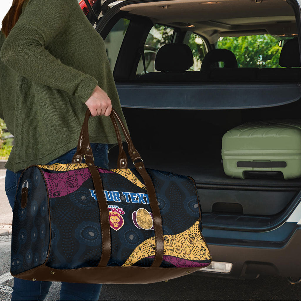 Personalized Brisbane Lions Football Travel Bag Easter Egg Pattern Maroon Gold Tribal Dot Art Style