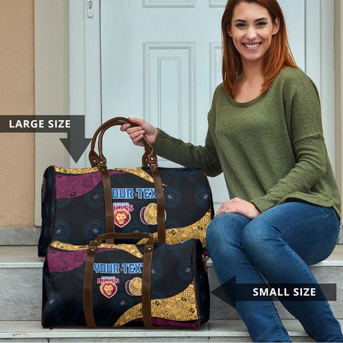 Personalized Brisbane Lions Football Travel Bag Easter Egg Pattern Maroon Gold Tribal Dot Art Style