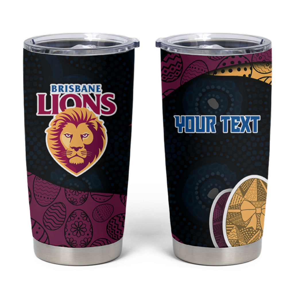 Personalized Brisbane Lions Football Tumbler Cup Easter Egg Pattern Maroon Gold Tribal Dot Art Style