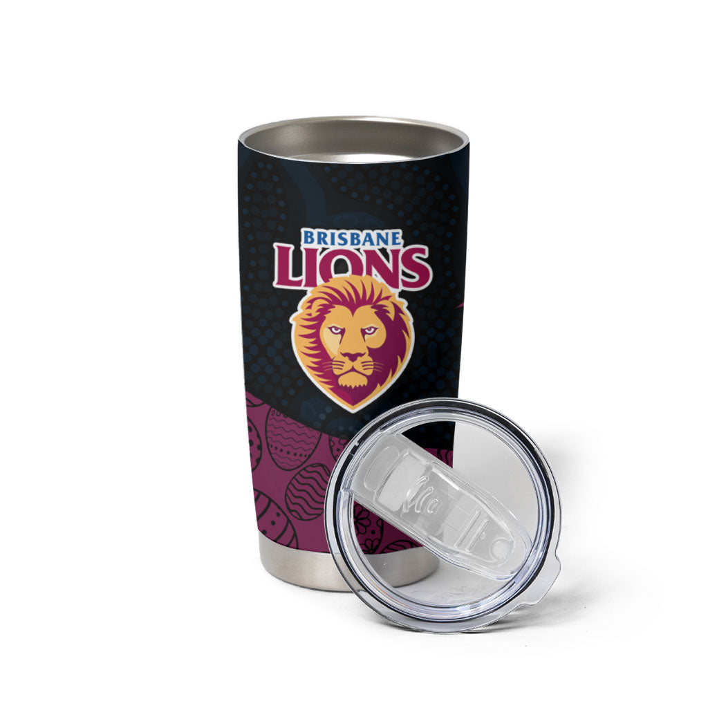 Personalized Brisbane Lions Football Tumbler Cup Easter Egg Pattern Maroon Gold Tribal Dot Art Style