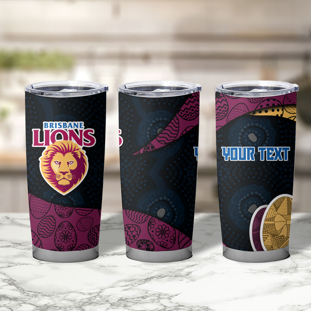 Personalized Brisbane Lions Football Tumbler Cup Easter Egg Pattern Maroon Gold Tribal Dot Art Style