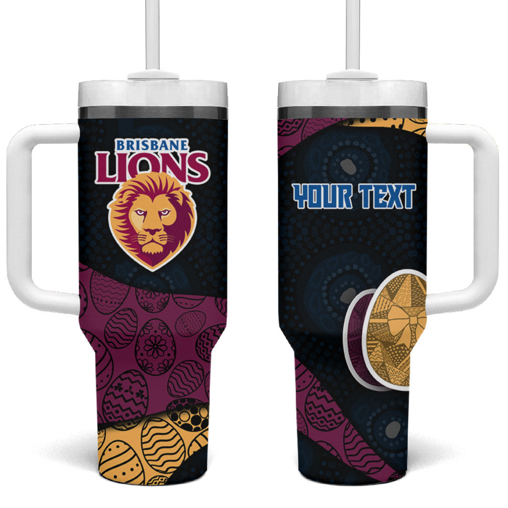 Personalized Brisbane Lions Football Tumbler With Handle Easter Egg Pattern Maroon Gold Tribal Dot Art Style