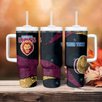 Personalized Brisbane Lions Football Tumbler With Handle Easter Egg Pattern Maroon Gold Tribal Dot Art Style