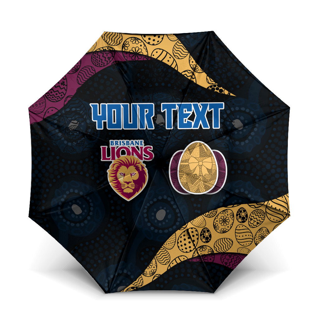Personalized Brisbane Lions Football Umbrella Easter Egg Pattern Maroon Gold Tribal Dot Art Style