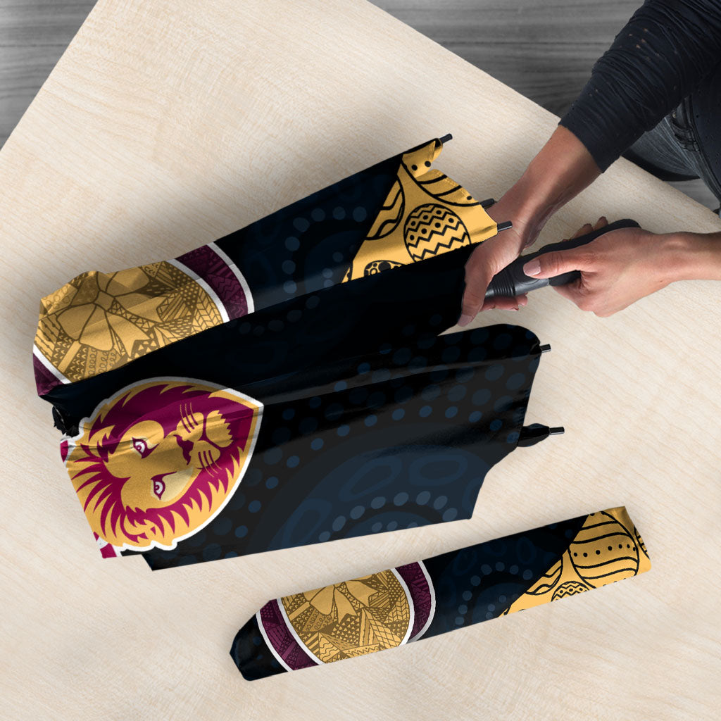 Personalized Brisbane Lions Football Umbrella Easter Egg Pattern Maroon Gold Tribal Dot Art Style