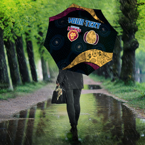 Personalized Brisbane Lions Football Umbrella Easter Egg Pattern Maroon Gold Tribal Dot Art Style