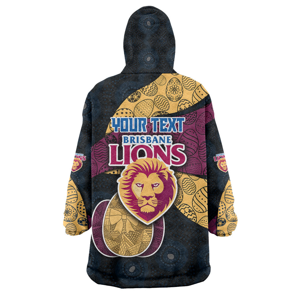 Personalized Brisbane Lions Football Wearable Blanket Hoodie Easter Egg Pattern Maroon Gold Tribal Dot Art Style