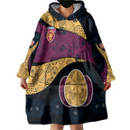 Personalized Brisbane Lions Football Wearable Blanket Hoodie Easter Egg Pattern Maroon Gold Tribal Dot Art Style