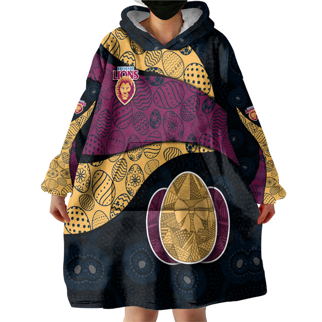Personalized Brisbane Lions Football Wearable Blanket Hoodie Easter Egg Pattern Maroon Gold Tribal Dot Art Style