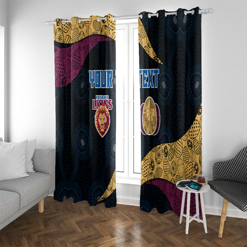 Personalized Brisbane Lions Football Window Curtain Easter Egg Pattern Maroon Gold Tribal Dot Art Style
