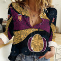 Personalized Brisbane Lions Football Women Casual Shirt Easter Egg Pattern Maroon Gold Tribal Dot Art Style