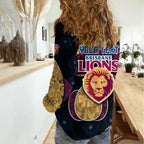 Personalized Brisbane Lions Football Women Casual Shirt Easter Egg Pattern Maroon Gold Tribal Dot Art Style