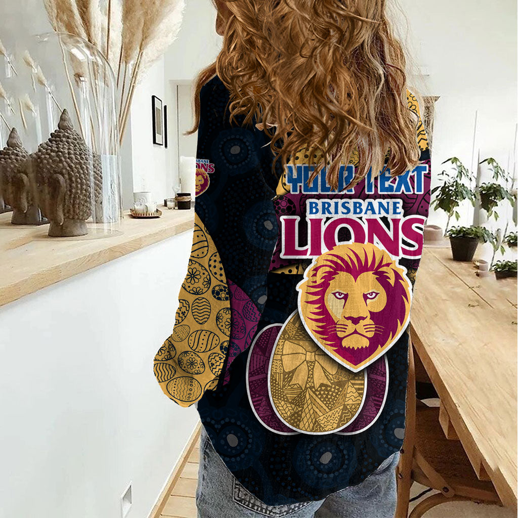 Personalized Brisbane Lions Football Women Casual Shirt Easter Egg Pattern Maroon Gold Tribal Dot Art Style
