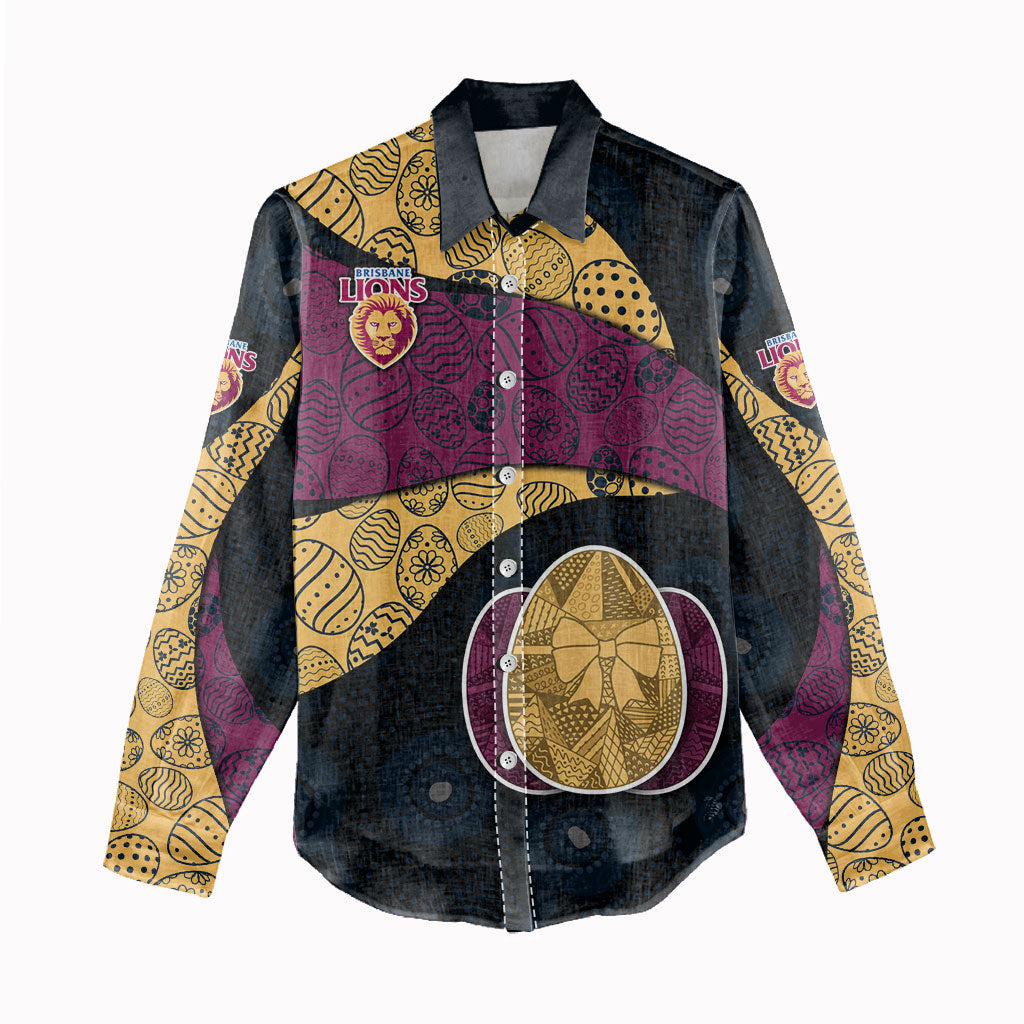 Personalized Brisbane Lions Football Women Casual Shirt Easter Egg Pattern Maroon Gold Tribal Dot Art Style