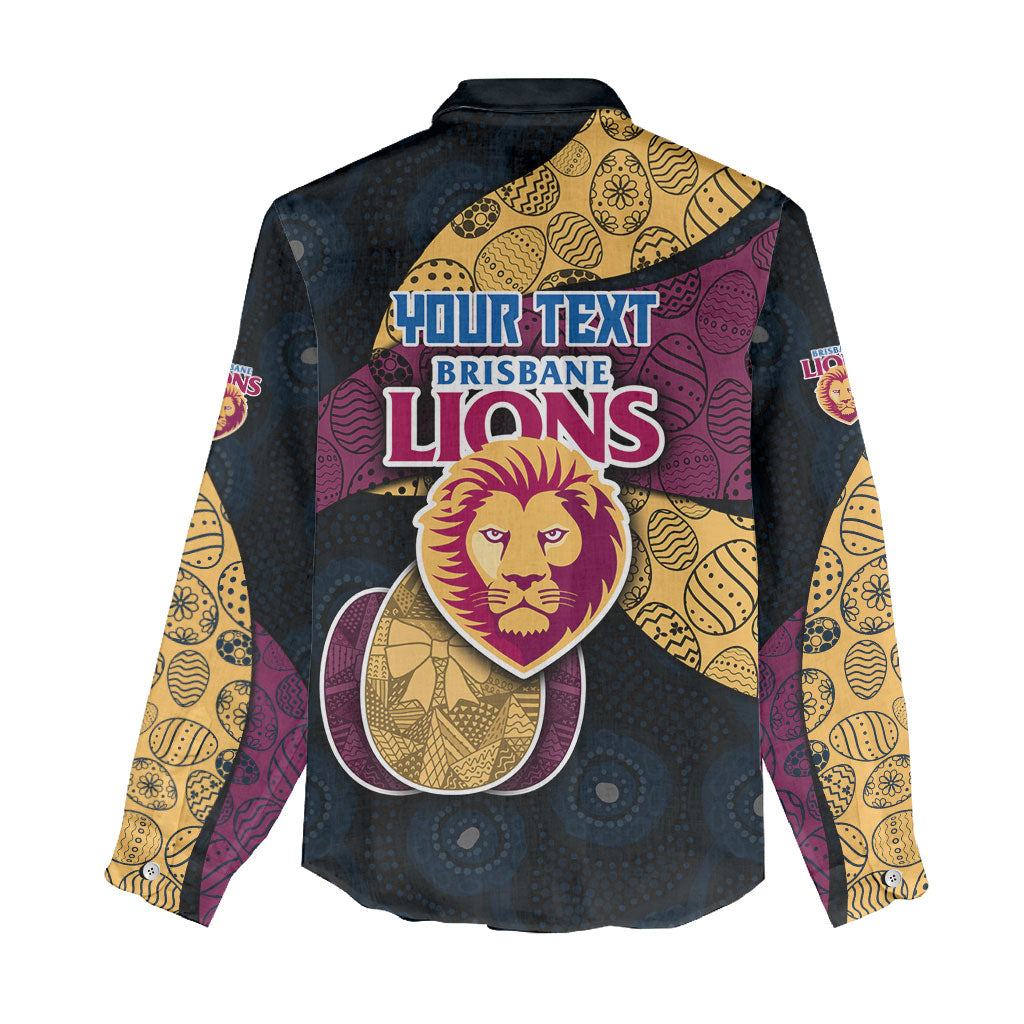 Personalized Brisbane Lions Football Women Casual Shirt Easter Egg Pattern Maroon Gold Tribal Dot Art Style