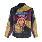 Personalized Brisbane Lions Football Women Casual Shirt Easter Egg Pattern Maroon Gold Tribal Dot Art Style