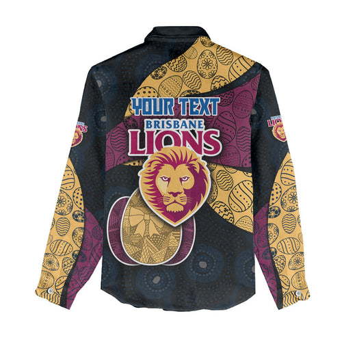 Personalized Brisbane Lions Football Women Casual Shirt Easter Egg Pattern Maroon Gold Tribal Dot Art Style