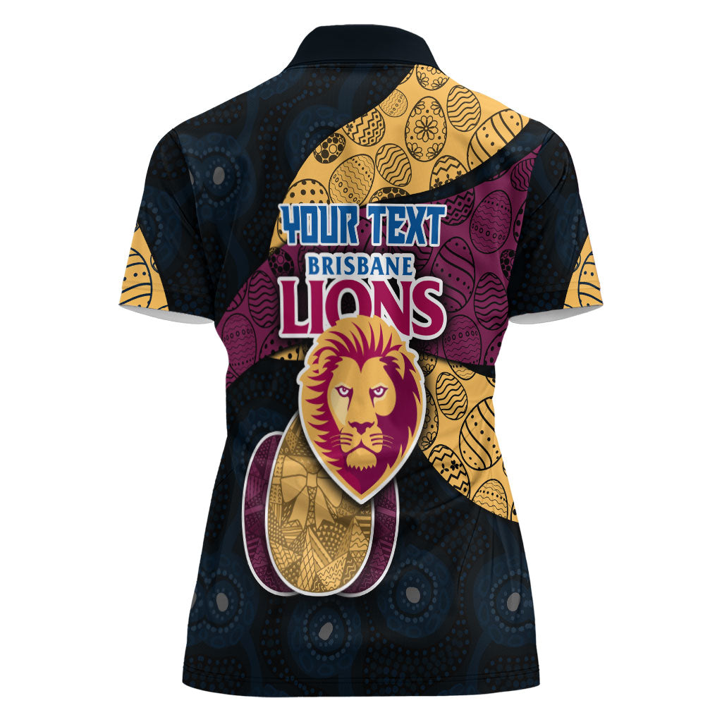 Personalized Brisbane Lions Football Women Polo Shirt Easter Egg Pattern Maroon Gold Tribal Dot Art Style