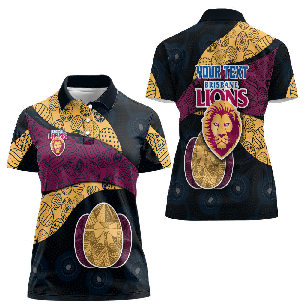 Personalized Brisbane Lions Football Women Polo Shirt Easter Egg Pattern Maroon Gold Tribal Dot Art Style