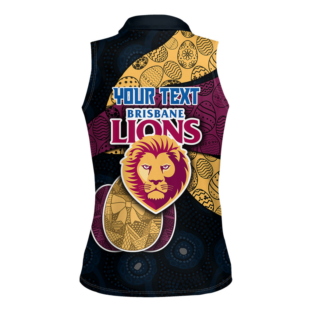 Personalized Brisbane Lions Football Women Sleeveless Polo Shirt Easter Egg Pattern Maroon Gold Tribal Dot Art Style
