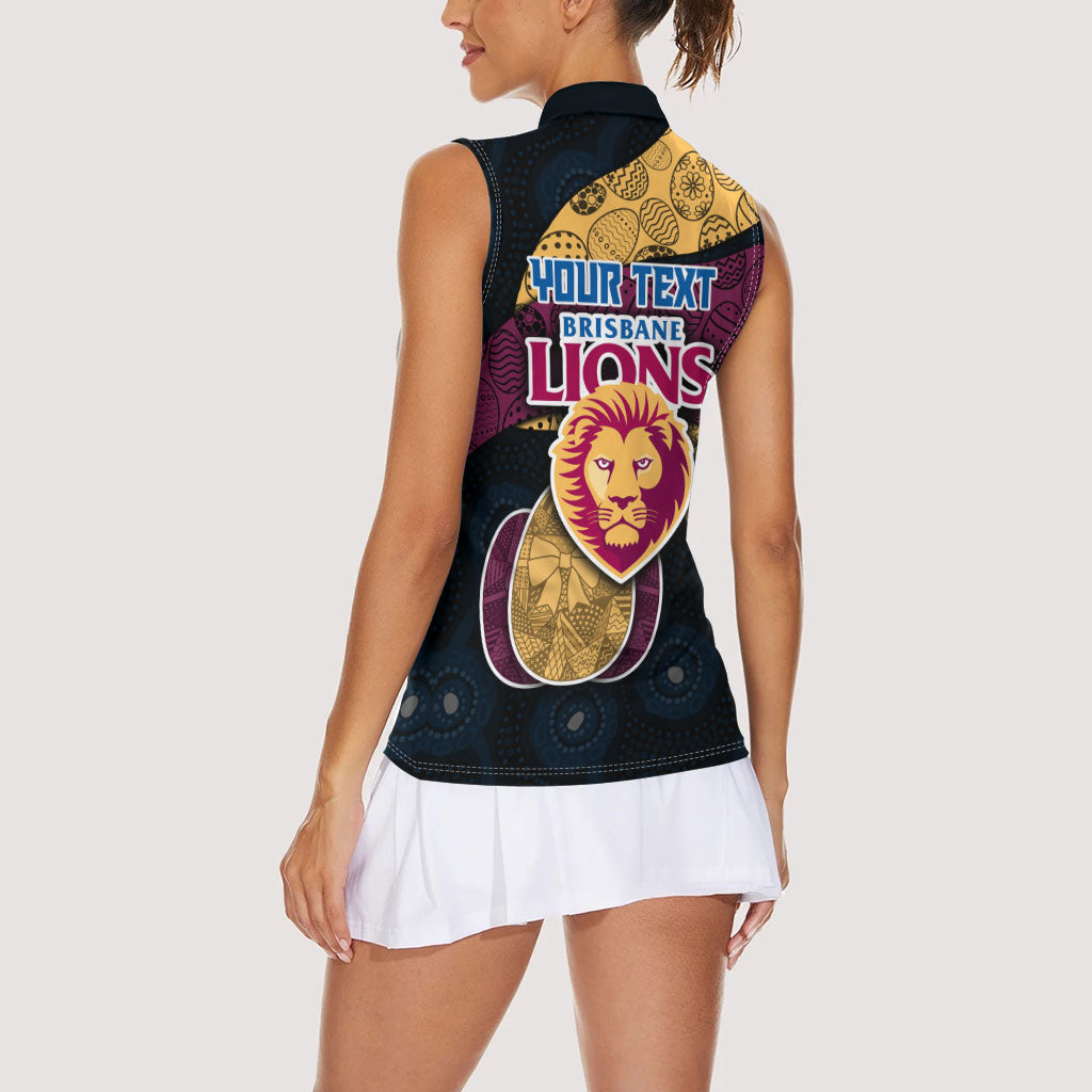 Personalized Brisbane Lions Football Women Sleeveless Polo Shirt Easter Egg Pattern Maroon Gold Tribal Dot Art Style