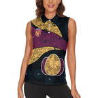 Personalized Brisbane Lions Football Women Sleeveless Polo Shirt Easter Egg Pattern Maroon Gold Tribal Dot Art Style