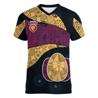 Personalized Brisbane Lions Football Women V-Neck T-Shirt Easter Egg Pattern Maroon Gold Tribal Dot Art Style
