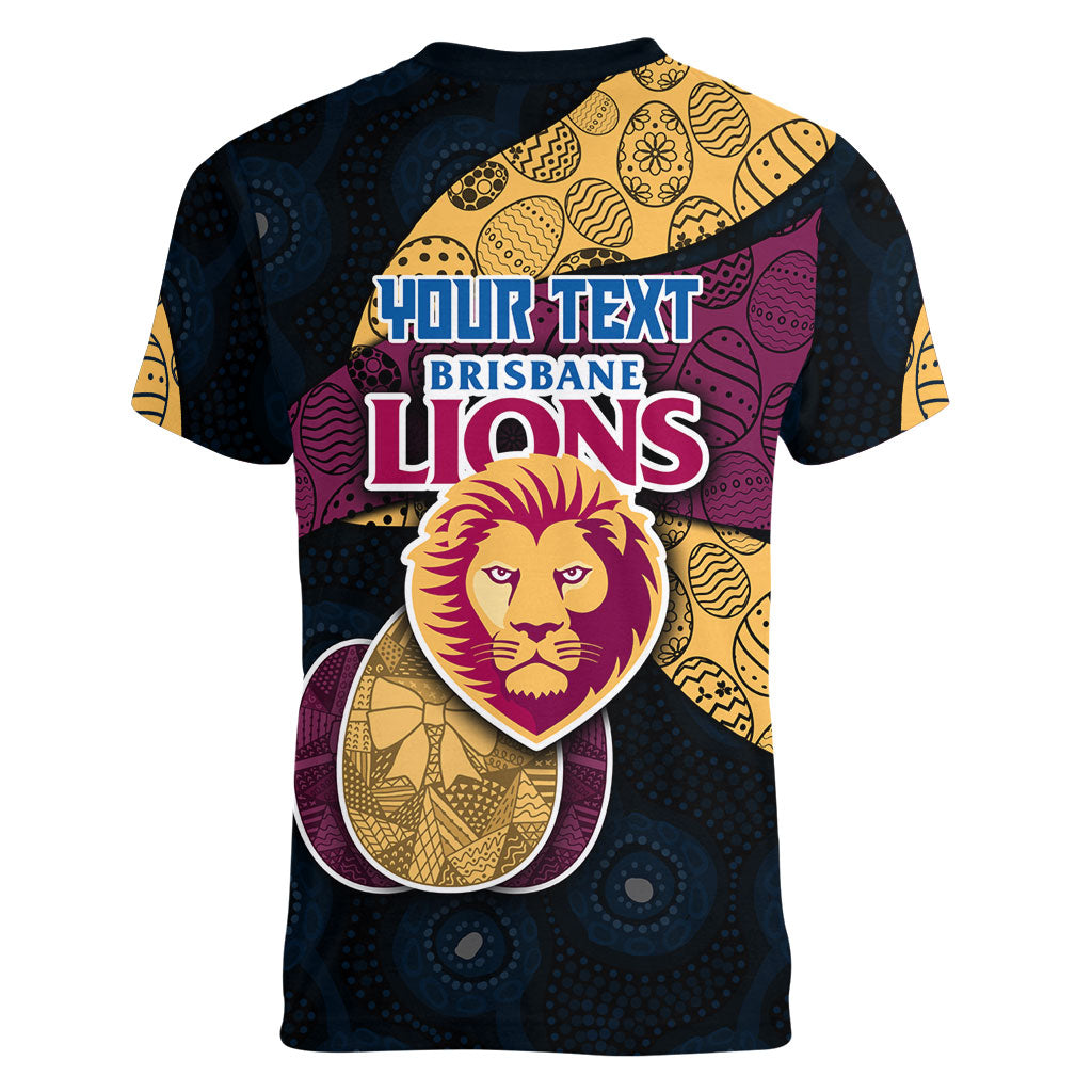 Personalized Brisbane Lions Football Women V-Neck T-Shirt Easter Egg Pattern Maroon Gold Tribal Dot Art Style